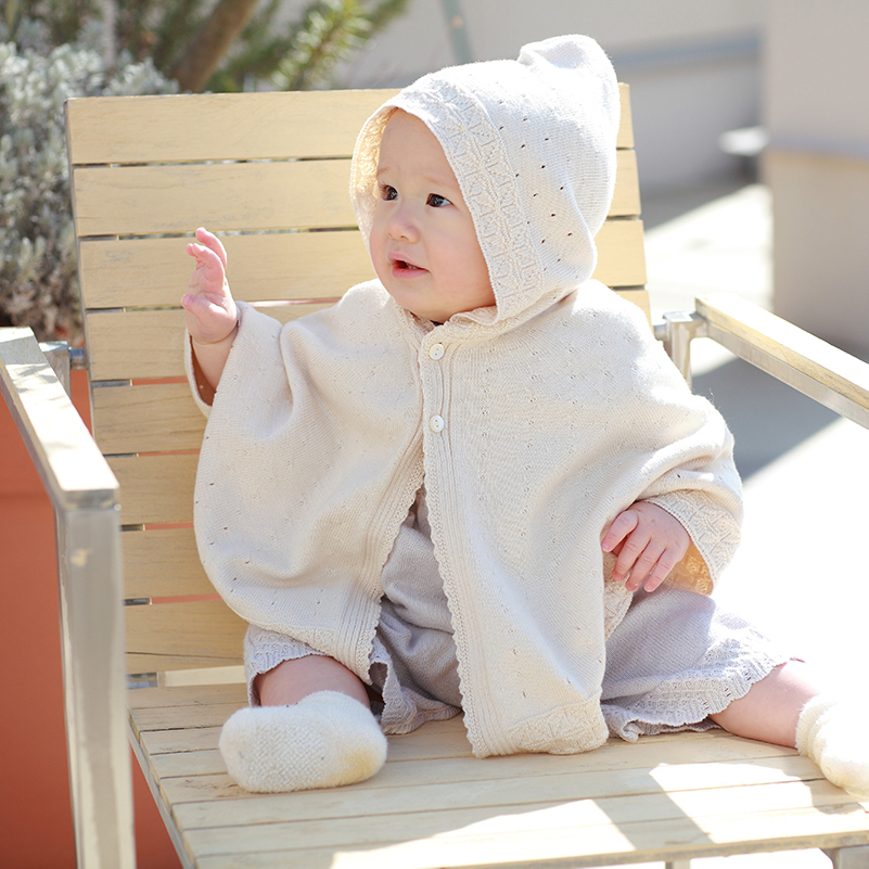 COFUCU 麻葉紋有機棉連帽斗篷-米白