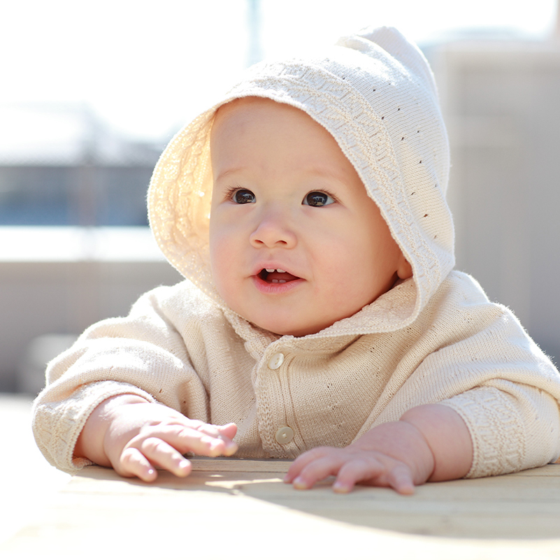 COFUCU 麻葉紋有機棉連帽斗篷-米白