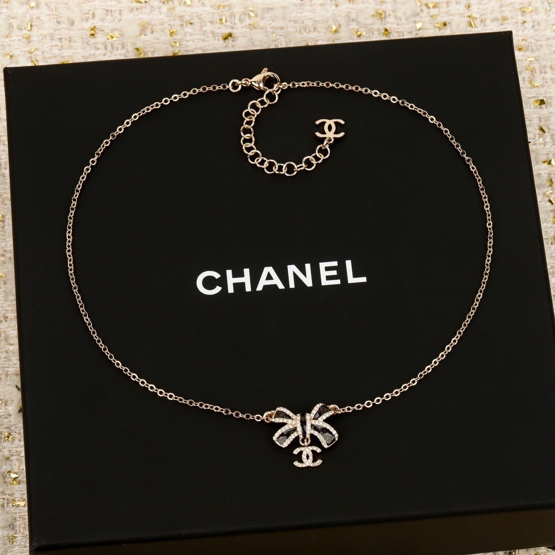 18k”香奶奶25b黑金琺瑯鑽蝴蝶結’高奢定製項鍊系列