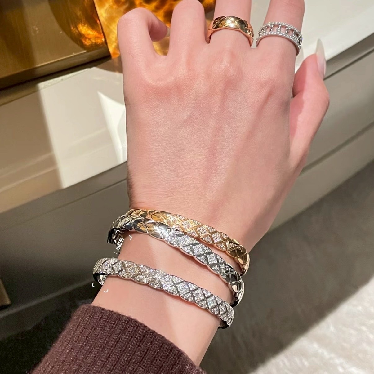 18k”coco crush極致奢華滿鑽菱格”高奢定製手鐲