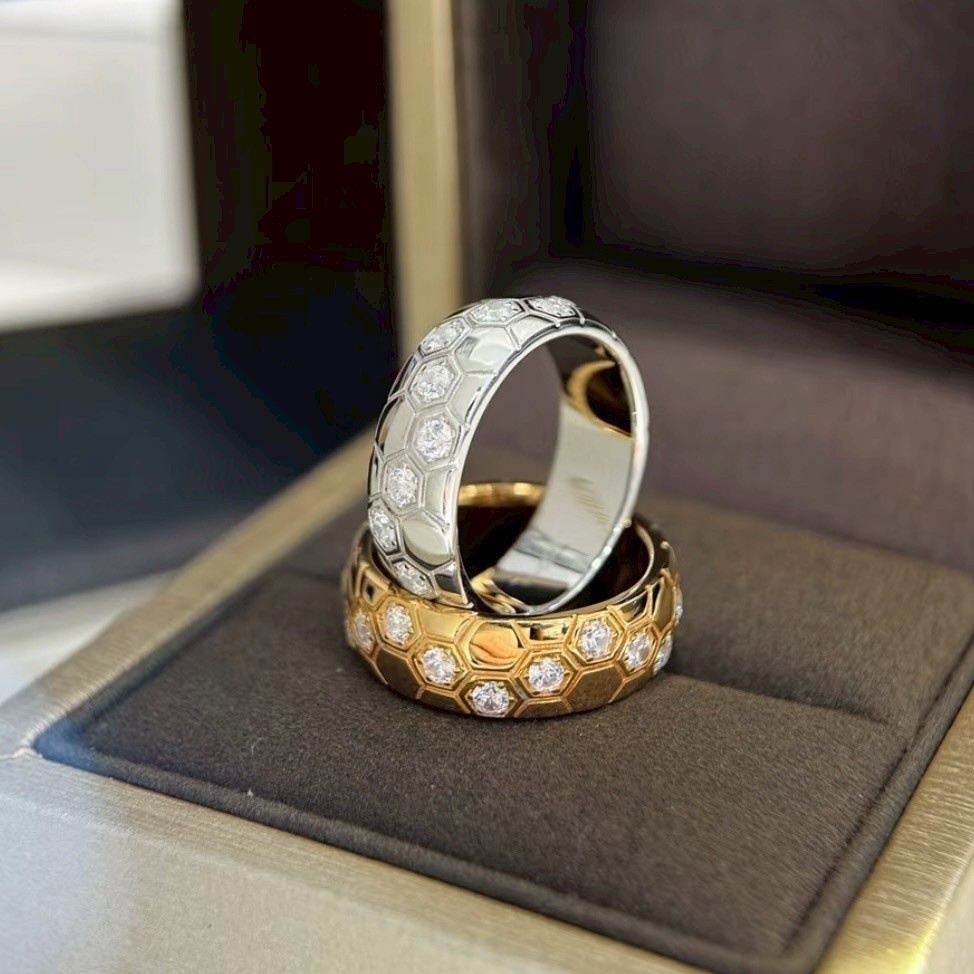 18k cm”Bee de chaumet典鑽蜂巢高奢定製寬戒