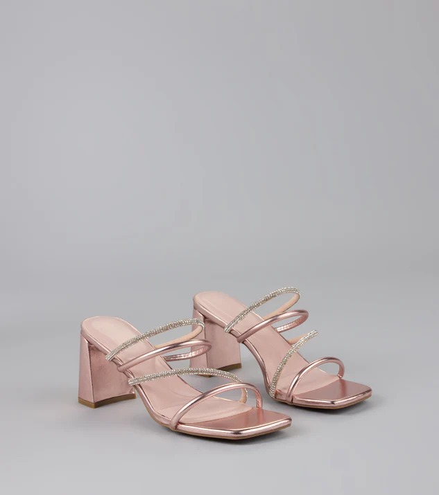 Night Strut 粉紅色 Vegan皮革水鑽飾帶粗跟高跟鞋