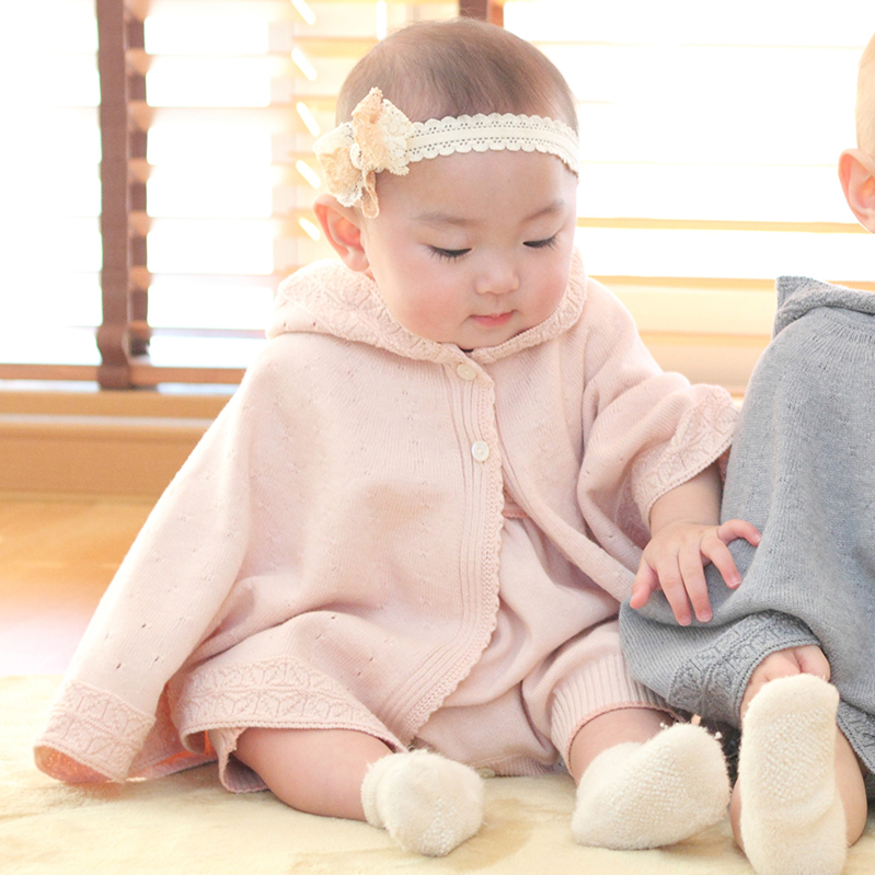 COFUCU 麻葉紋有機棉連帽斗篷-柔粉