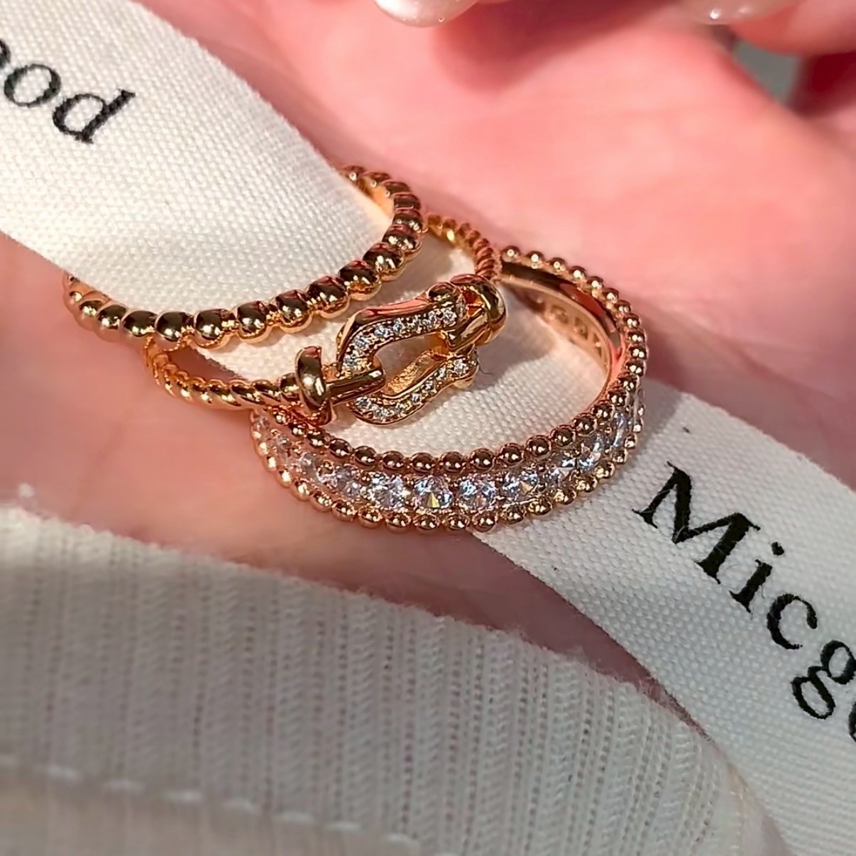 18k”va perlee diamonds單排一字鑲鑽珠珠’高奢定製戒