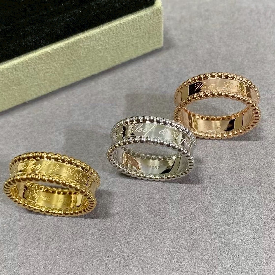 18k”va perlee”簽名珠邊高奢定製寬戒