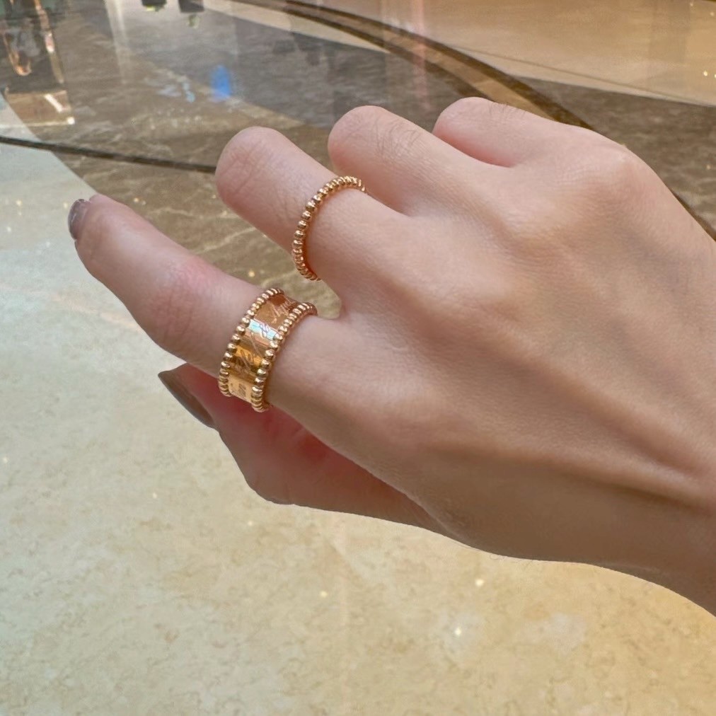 18k”va perlee”簽名珠邊高奢定製寬戒