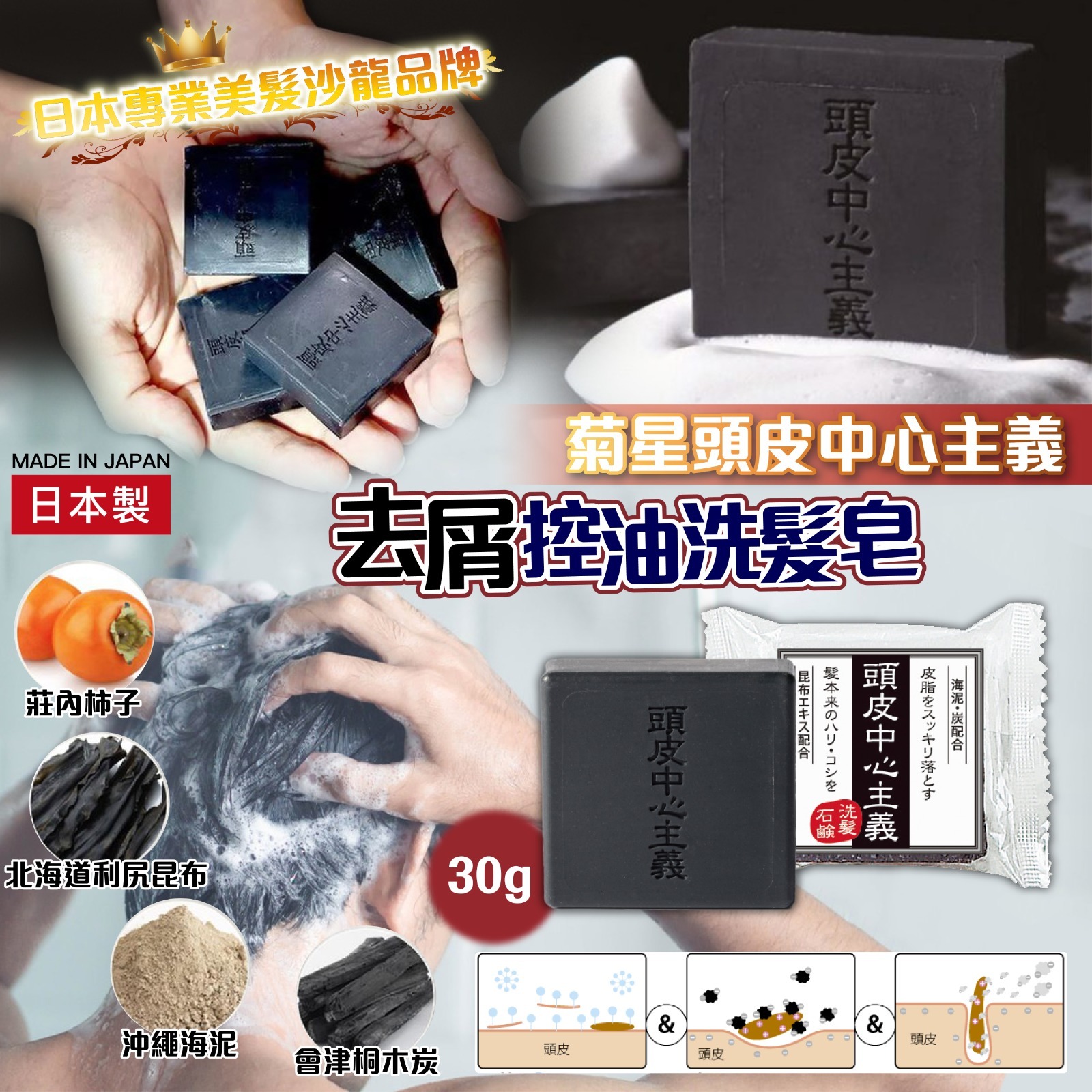 【預訂】AQ082502 日本去屑控油洗髮皂30g (一套3件)