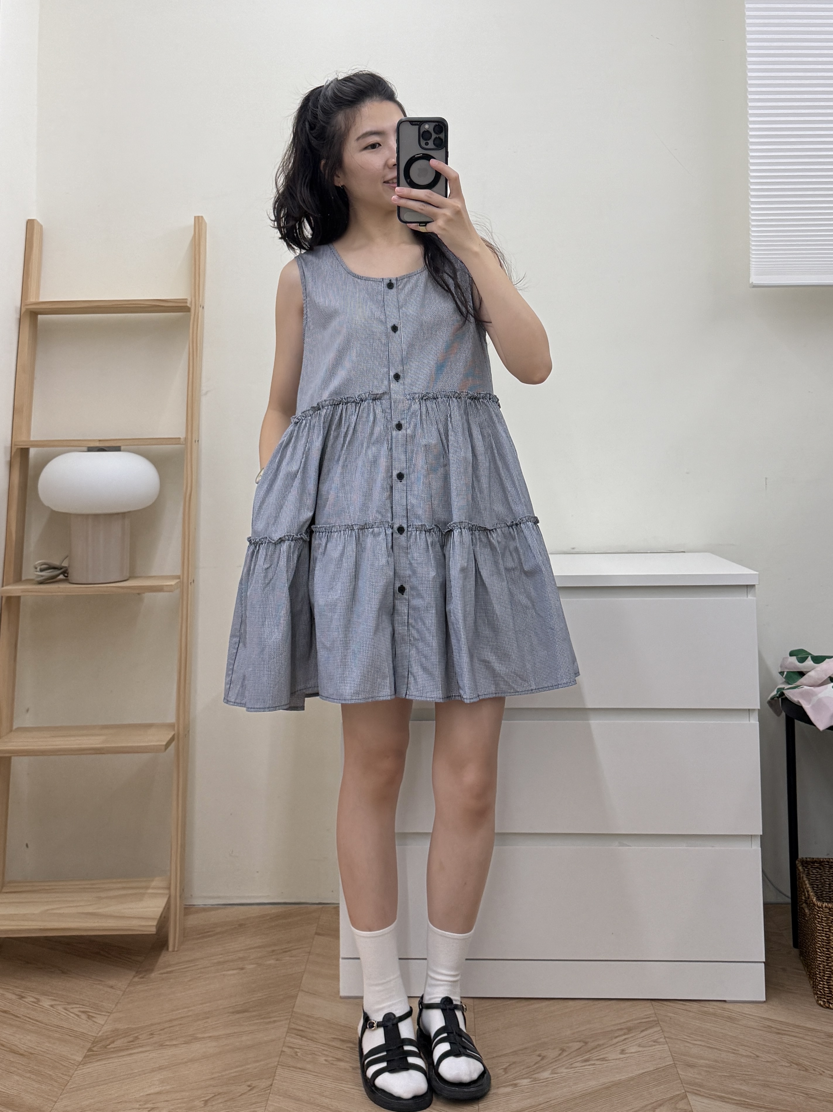 無袖格紋蛋糕洋裝