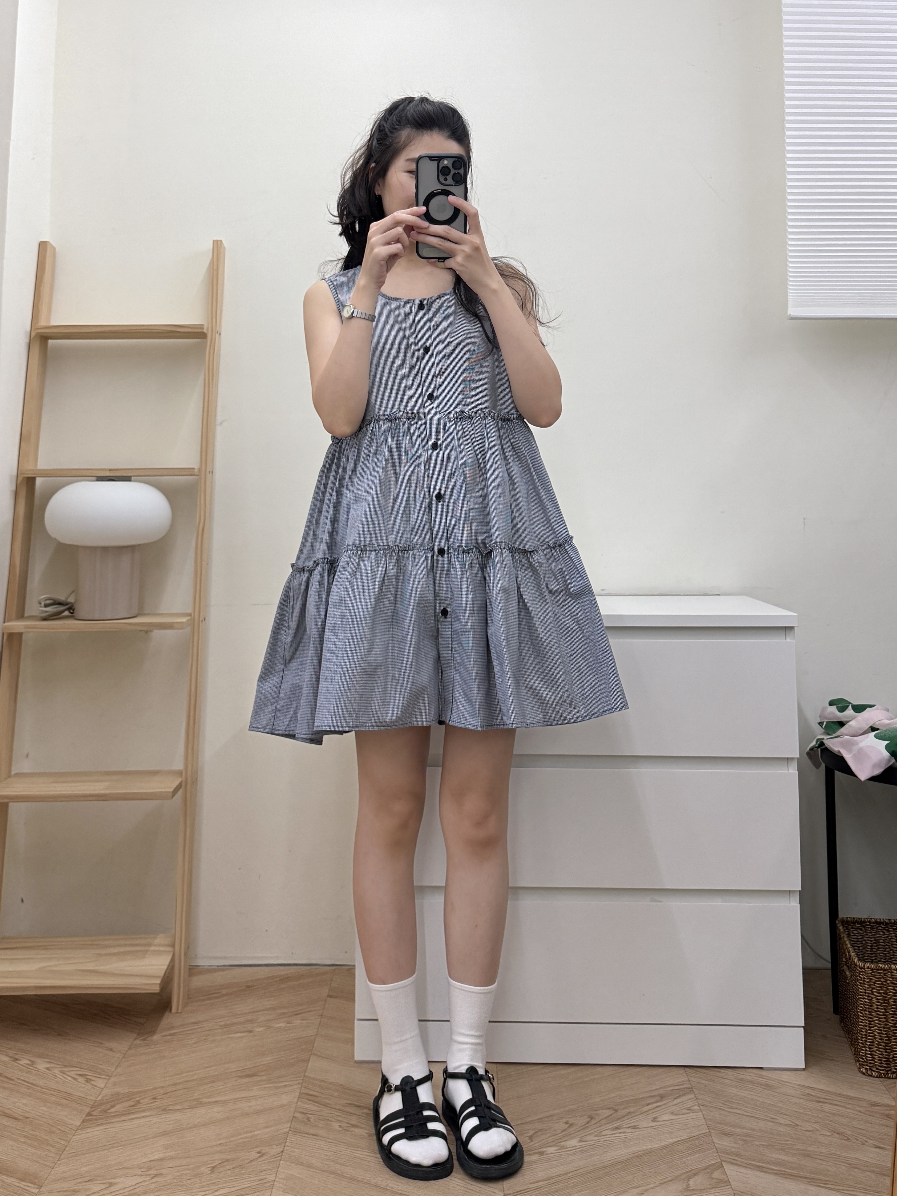 無袖格紋蛋糕洋裝