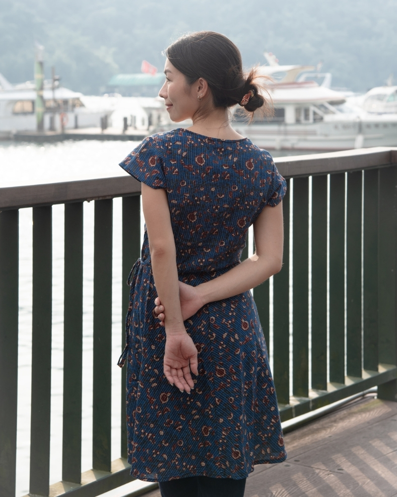 印度蓋染工藝純棉一片裙 短袖罩衫 - 藤蔓海藍