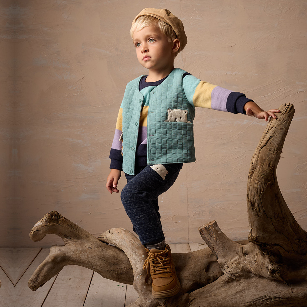 PIPPY可愛窺看小熊鬆緊長褲 藍