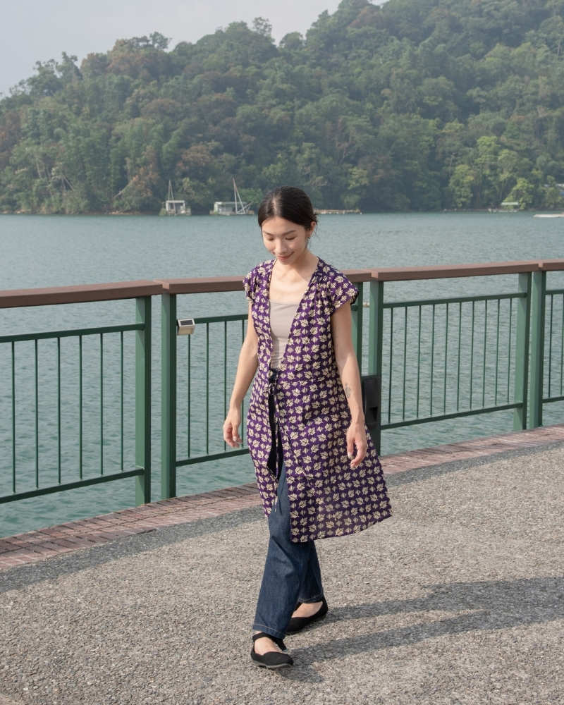 印度蓋染工藝純棉一片裙 短袖罩衫 - 羽毛蕨紫