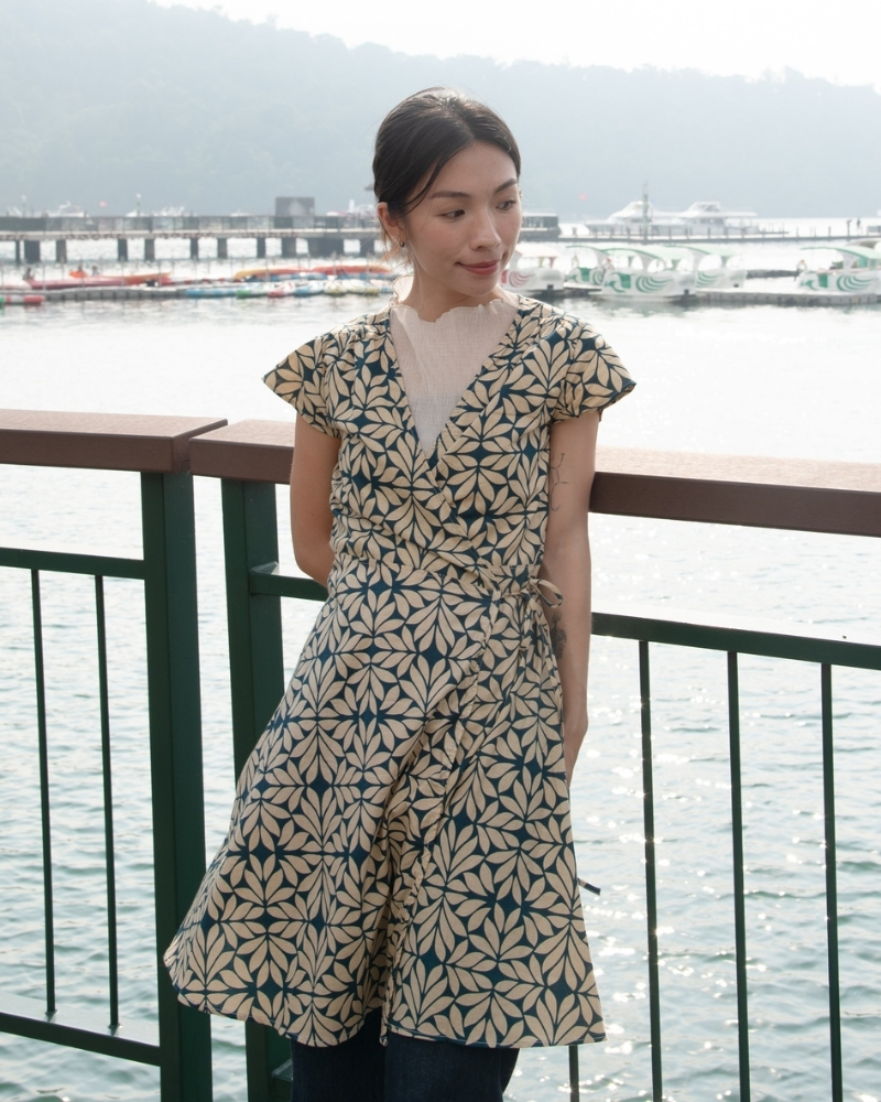 印度蓋染工藝純棉一片裙 短袖罩衫 - 月桂綠