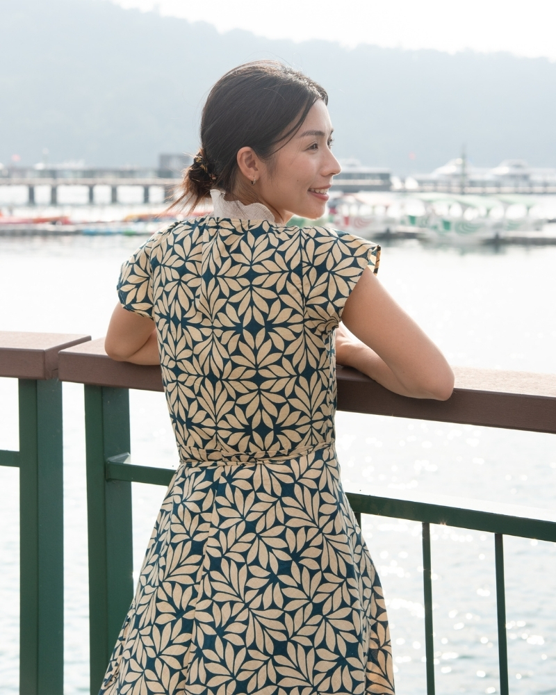 印度蓋染工藝純棉一片裙 短袖罩衫 - 月桂綠