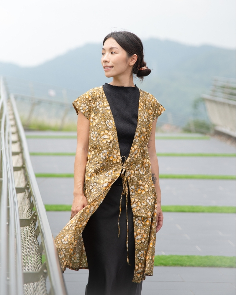 印度蓋染工藝純棉一片裙 短袖罩衫 - 風鈴木黃