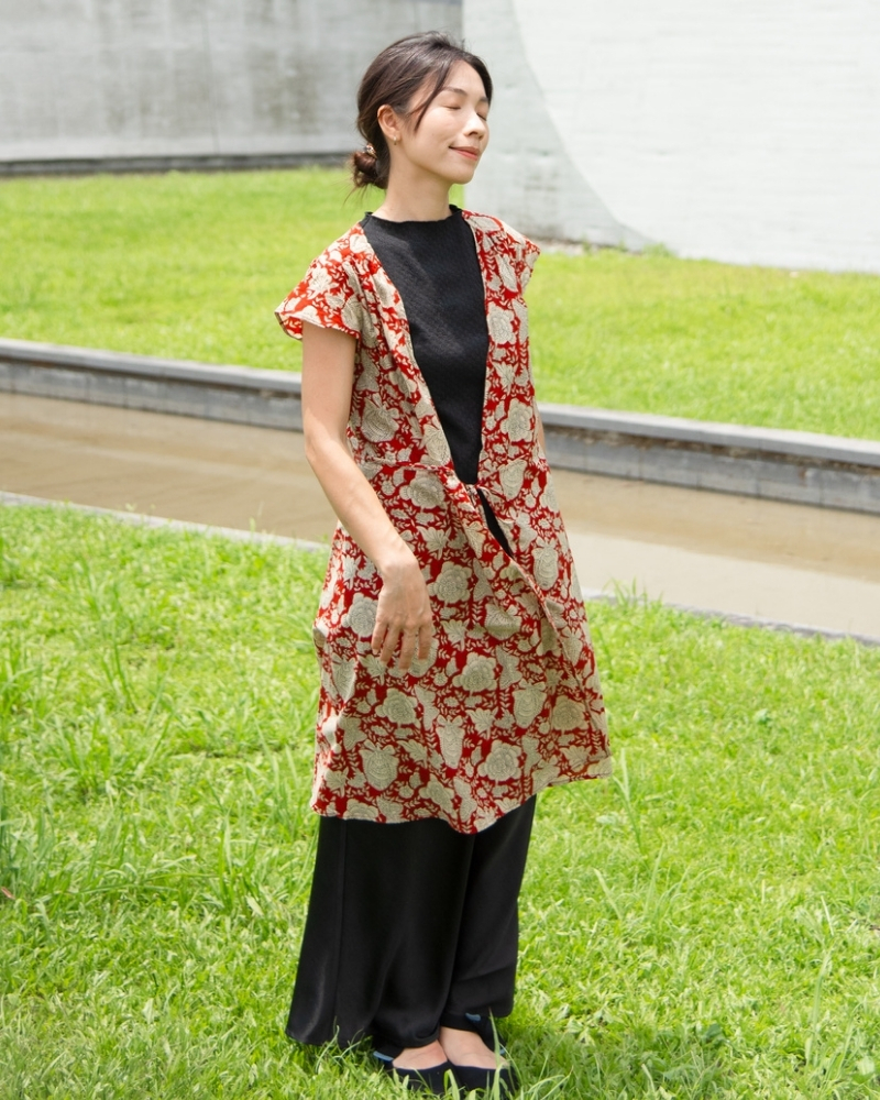 印度蓋染工藝純棉一片裙 短袖罩衫 - 牡丹花紅