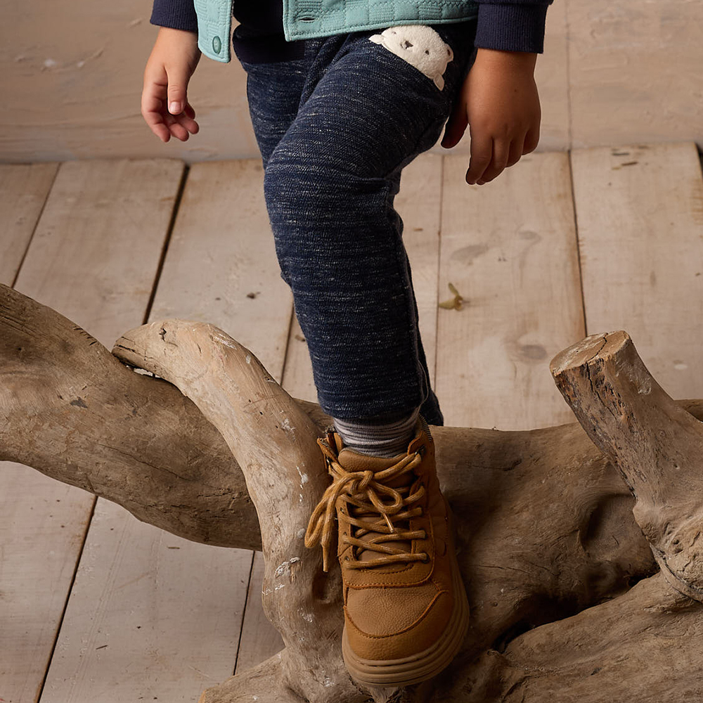 PIPPY可愛窺看小熊鬆緊長褲 藍