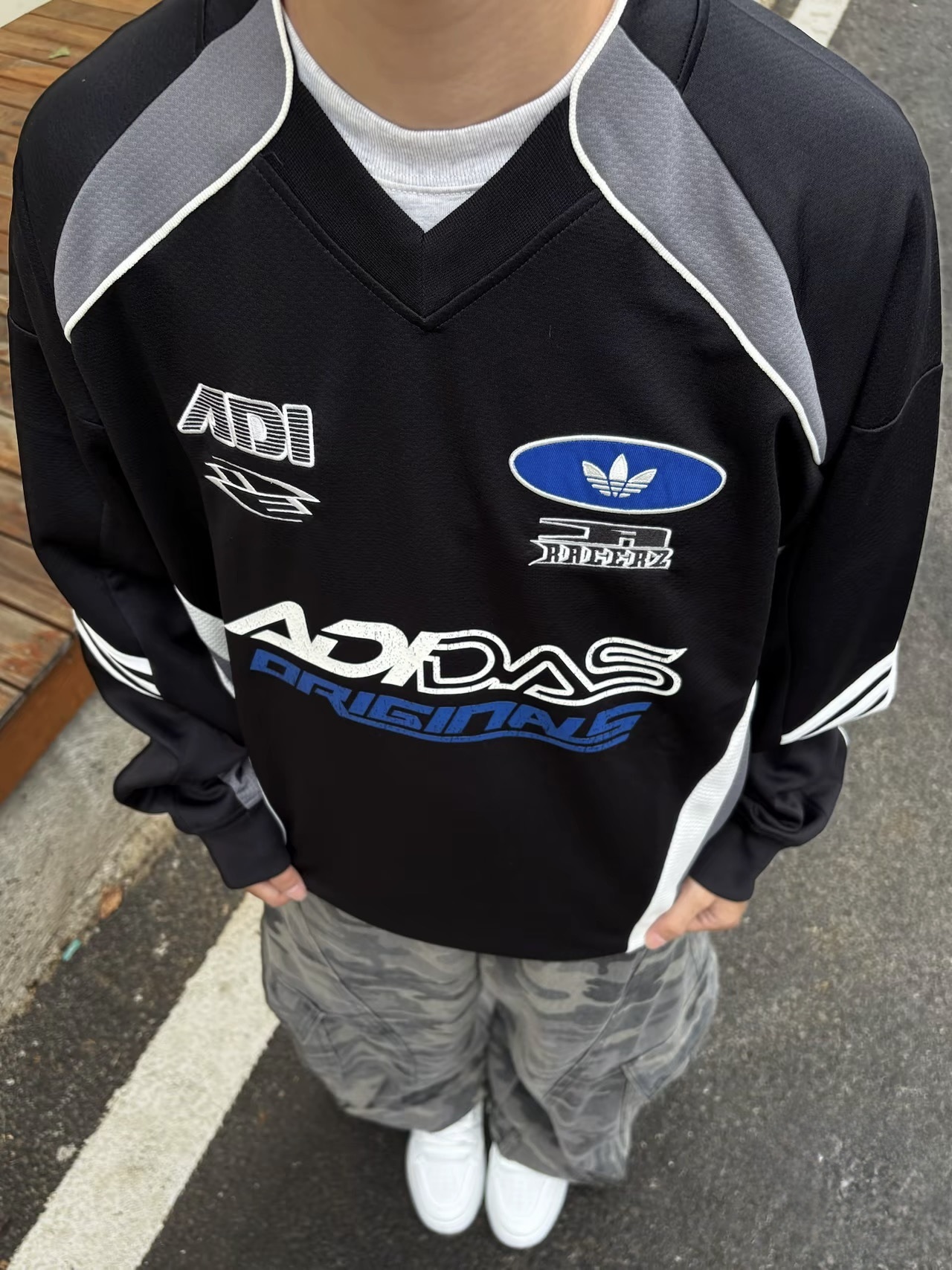 KTQ STORE ‧ Adidas 長袖上衣  美式刺繡 Originals 米白紅 KF5156 黑藍 KF5155