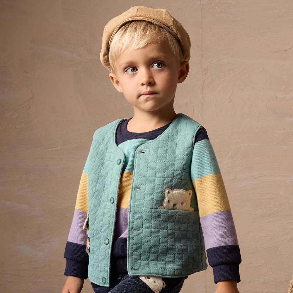 PIPPY 可愛小白熊夾棉壓紋圓領背心 綠