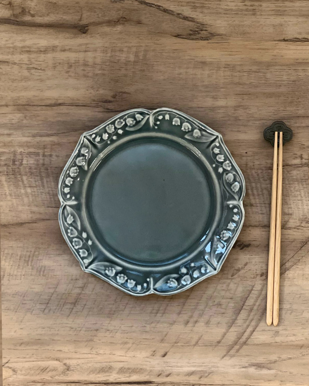 益子燒 鈴蘭22cm餐碟 綠色｜職人 若林健吾