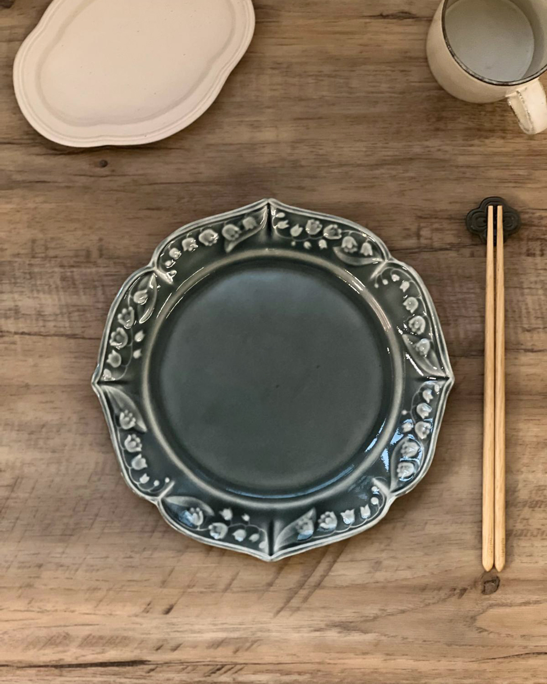 益子燒 鈴蘭22cm餐碟 綠色｜職人 若林健吾