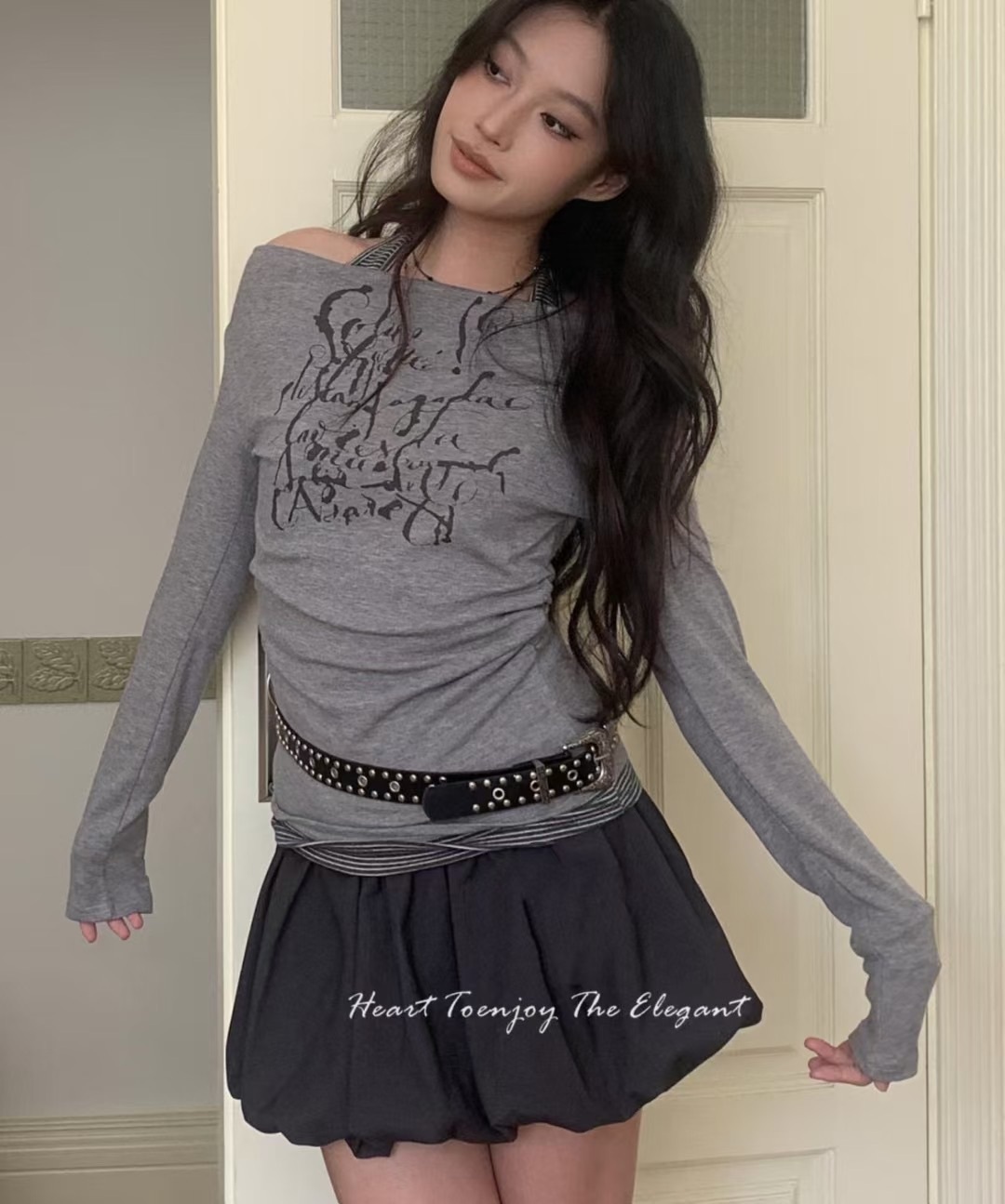 簡約字母 假兩件式長袖上衣