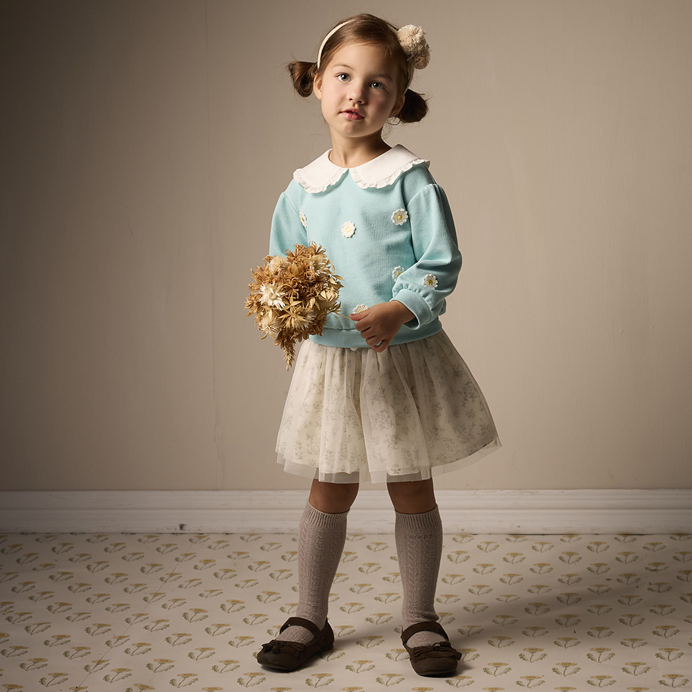 PIPPY 朵朵可愛蕾絲花翻領長袖上衣 綠