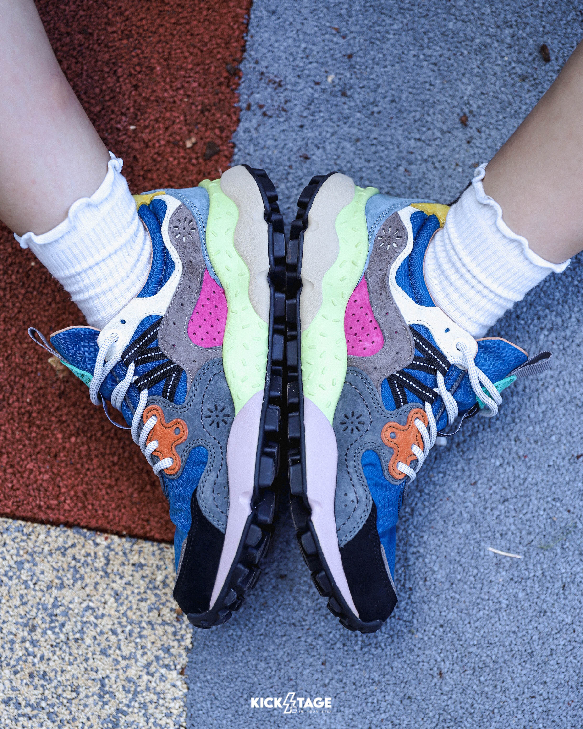 女鞋 Flower MOUNTAIN 山霧花野 YAMANO 3 山野3 藍 戶外 皮革 多層次拼接 軟木鞋墊 耐磨橡膠大底 休閒鞋【FM2559205】