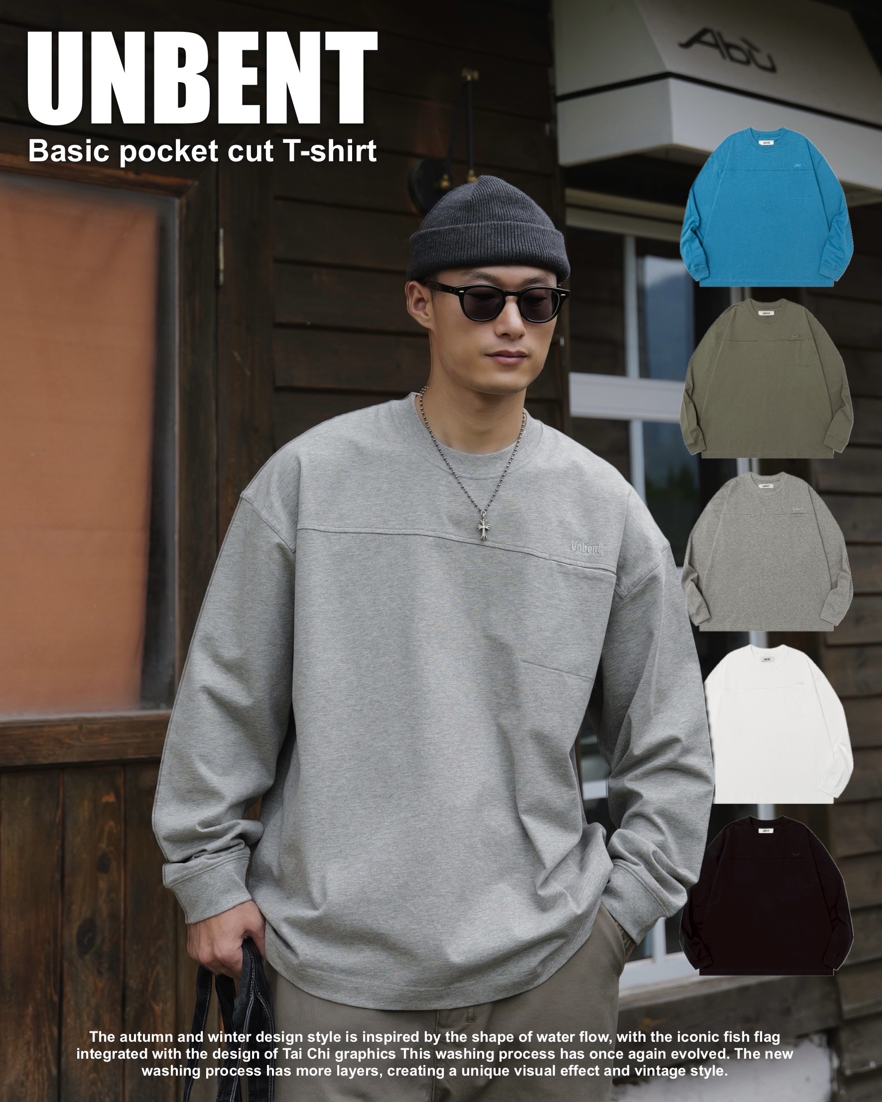#預購 UNBENT 25AW 百搭純棉刺繡寬鬆 口袋長袖T恤 圓領上衣 長tee 五色