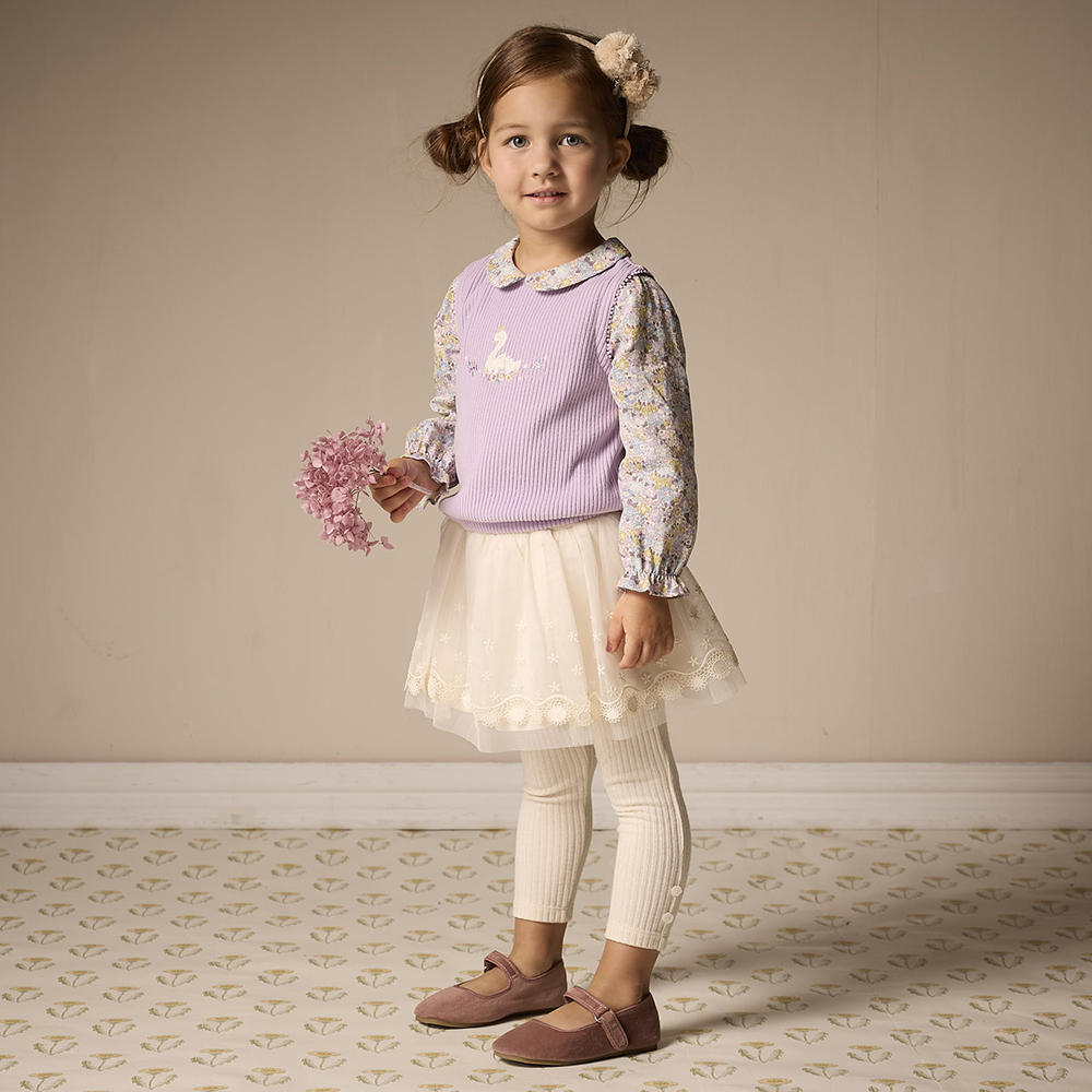 PIPPY 典雅翻領滿版印花假兩件長袖上衣 紫