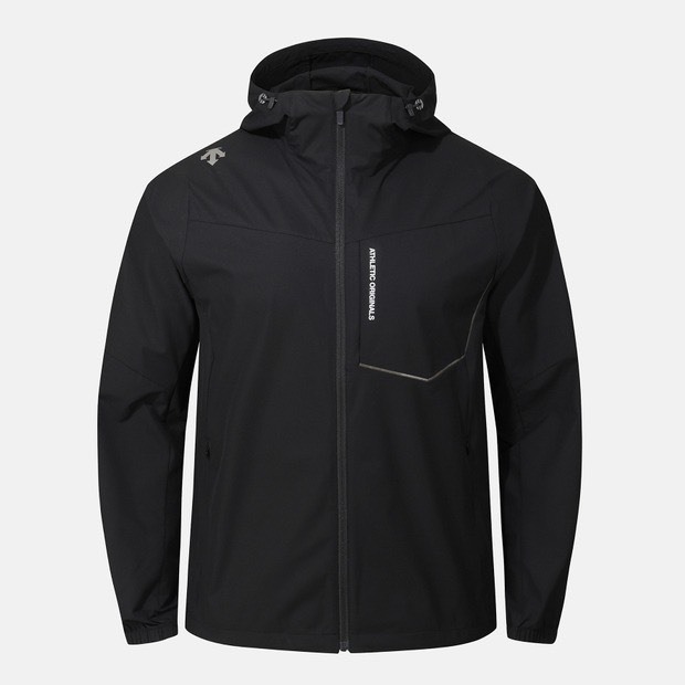 DESCENTE 迪桑特 經典 小LOGO款 尼龍風衣外套 斜口袋 黑色 - 限量 (秋冬早鳥優惠預購)