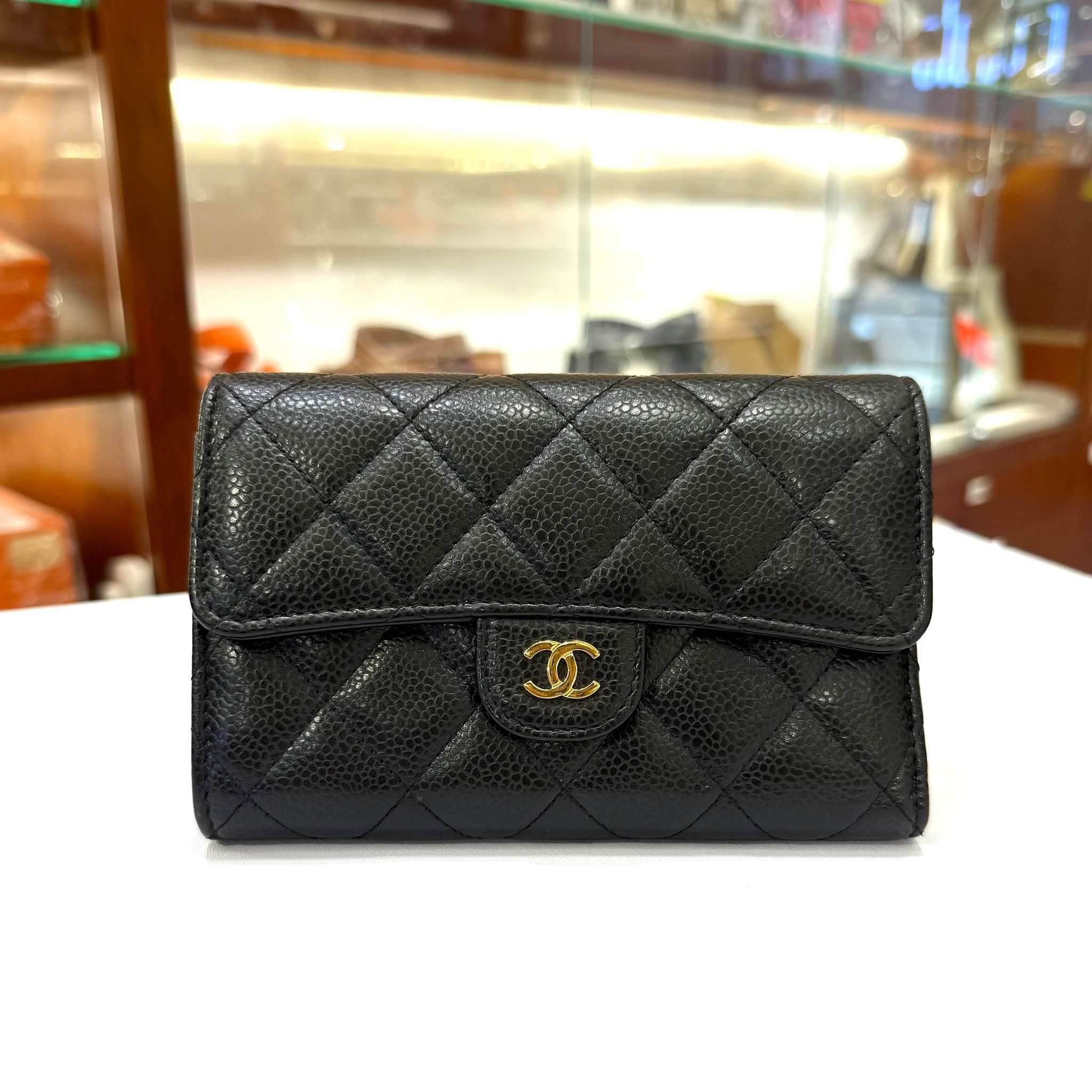 全新CHANEL WALLET CLASSIC MEDIUM 香奈兒銀包中長款,黑色荔枝皮金扣 #BRAND NEW #香榭站正品