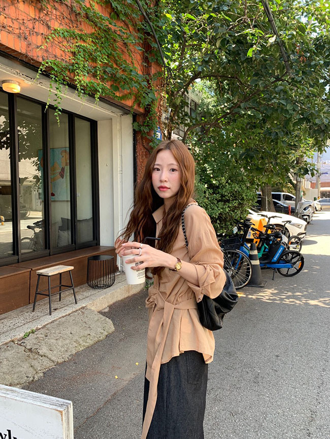 韓系歐膩穿搭腰綁帶襯衫-三色