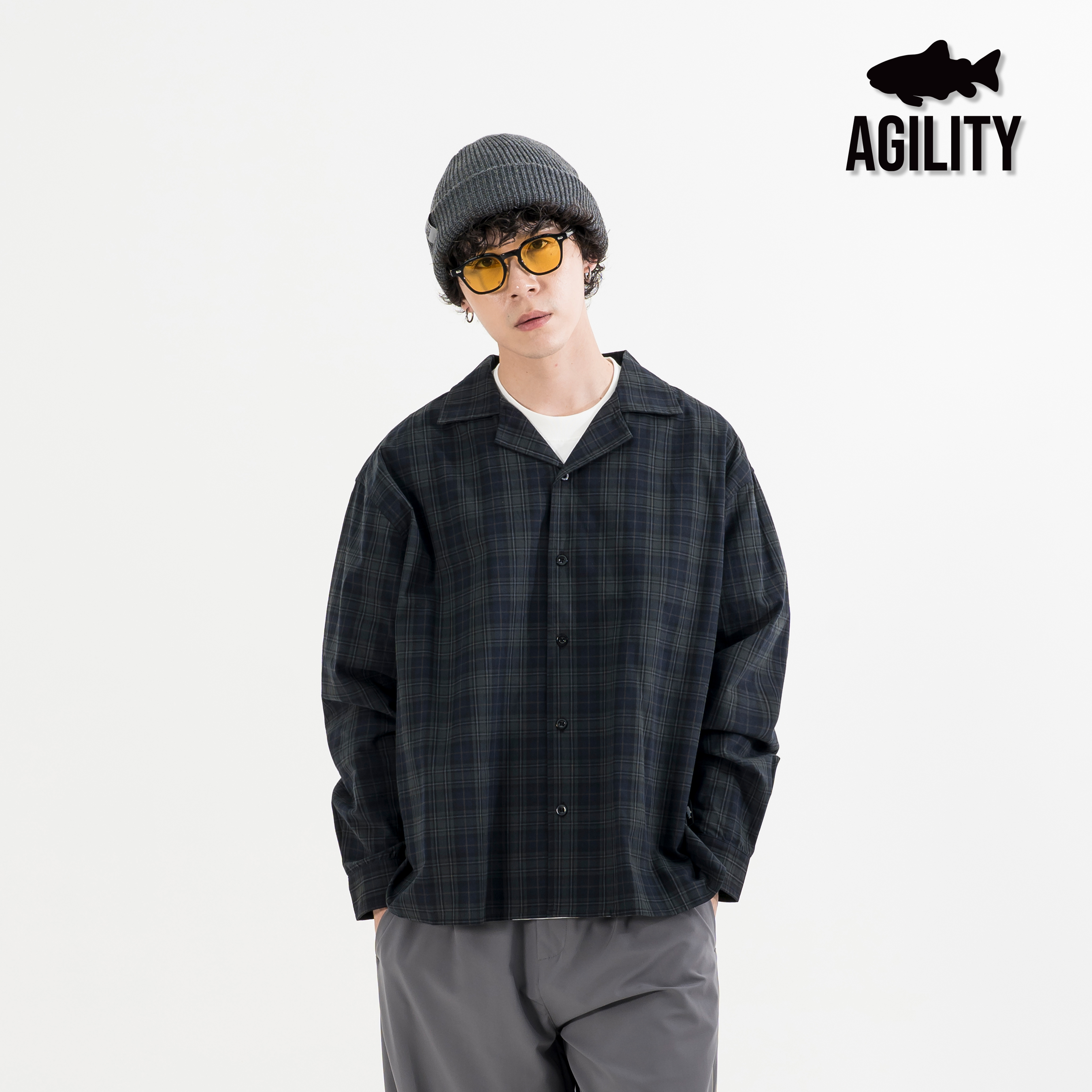 AGILITY Cuban Checked Plaid LS Shirts 綠格紋 古巴領 長袖襯衫 [SH-C02]