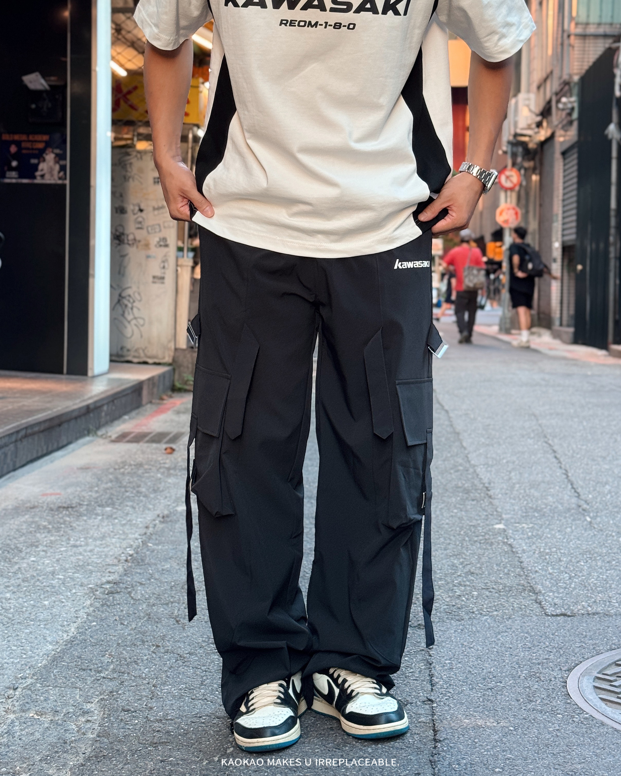 代購-Kawasaki川崎 美式復古高街 山系寬松 垂感直筒 多口袋 工裝褲 男女同款【LCK-KW666-LCK156】