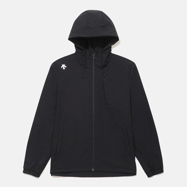 DESCENTE 迪桑特 經典 小LOGO款 尼龍風衣外套 - 黑色 (秋冬早鳥優惠預購)