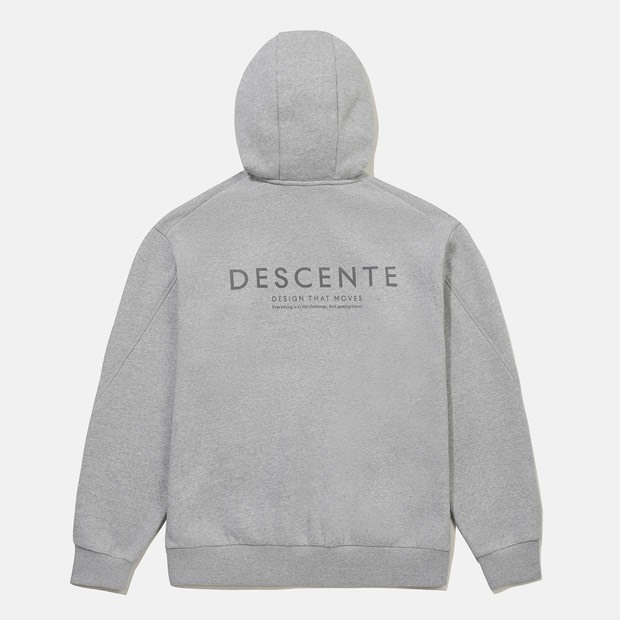 DESCENTE 迪桑特 經典 小LOGO款 字體 連帽外套 - 麻灰色