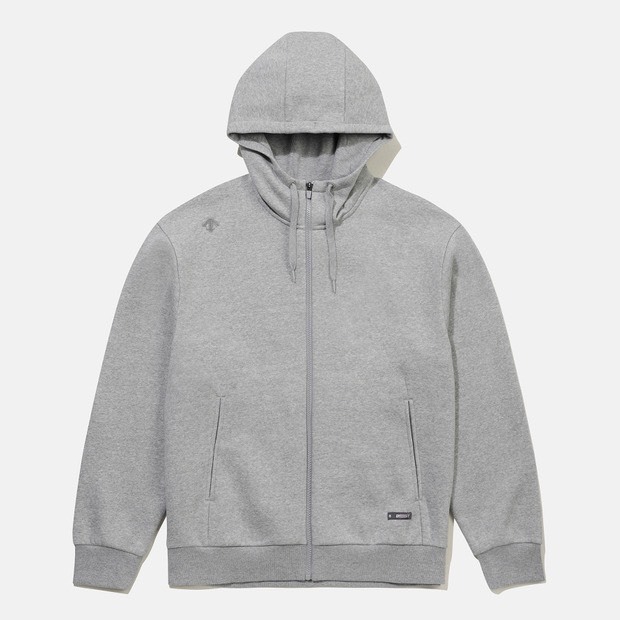 DESCENTE 迪桑特 經典 小LOGO款 字體 連帽外套 - 麻灰色