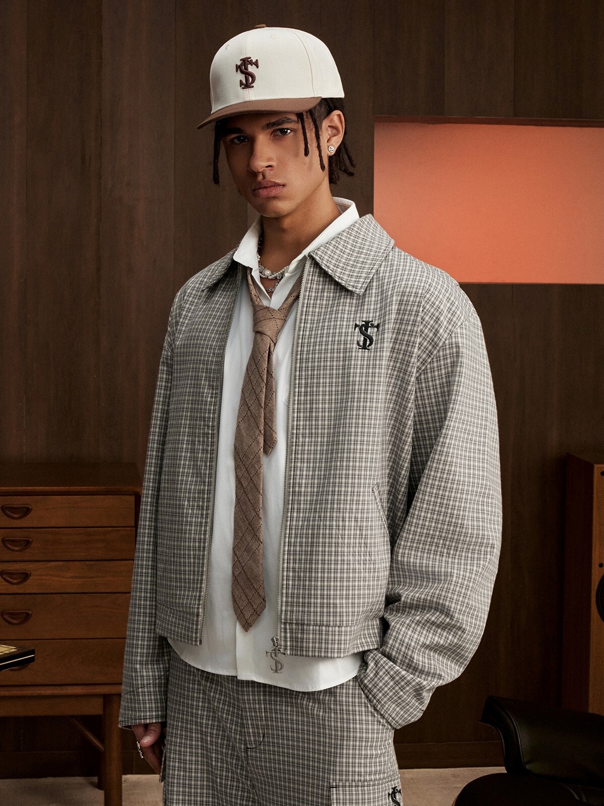 STK SmallTownKid  刺繡Logo 皺褶復古格紋 外套