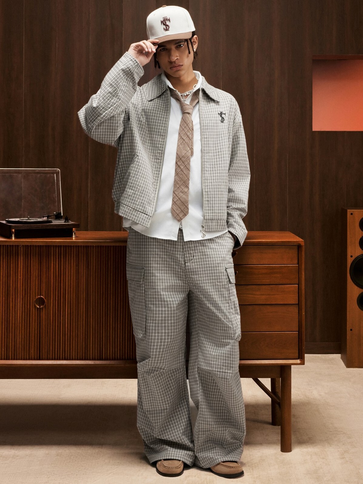 STK SmallTownKid  刺繡Logo 皺褶復古格紋 外套