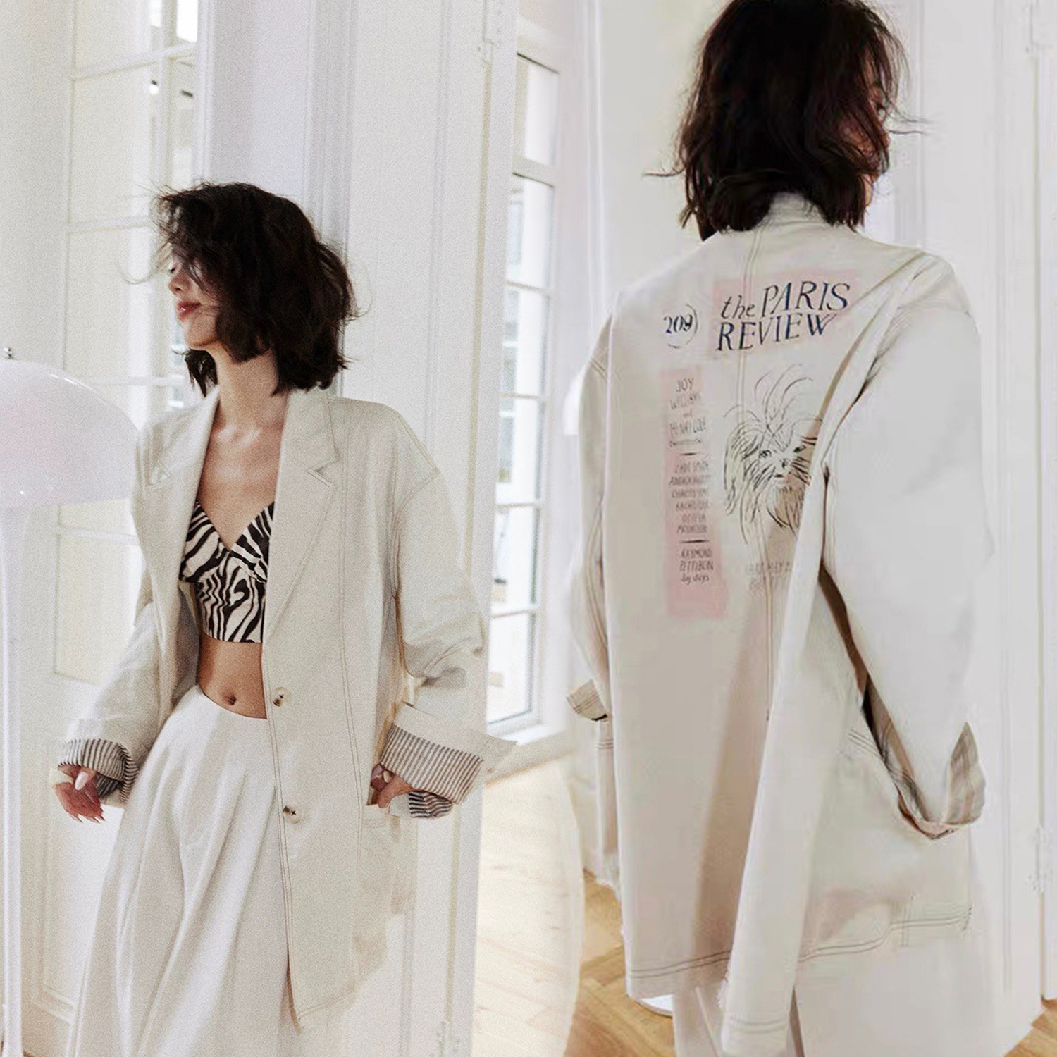 奶油杏背面Pairs塗鴉感天絲西裝外套-XS-M (Elegant & Love)