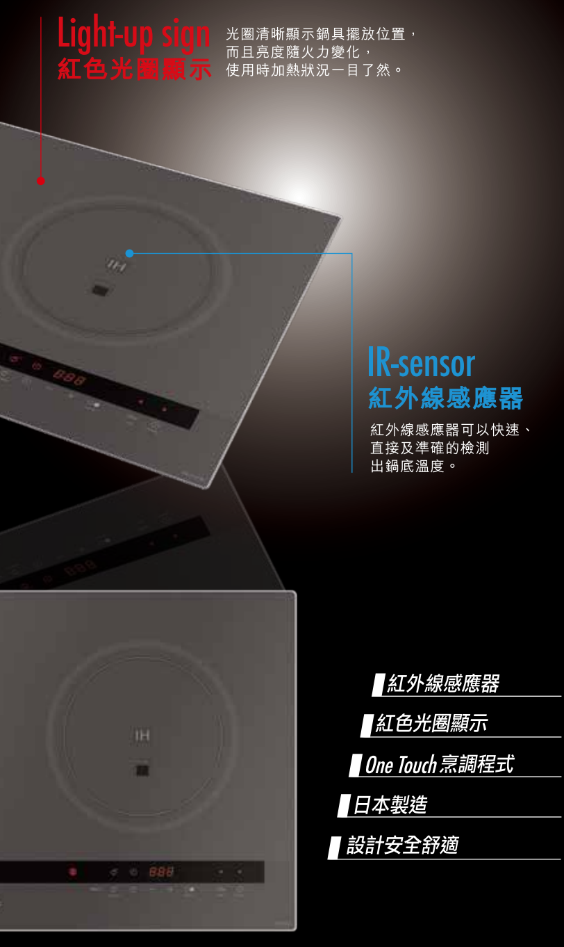 樂信 Rasonic   KR-R227E‧座檯‧嵌入式‧雙頭IH電磁爐‧2800W‧日本製造‧香港行貨,原廠5年保養‧