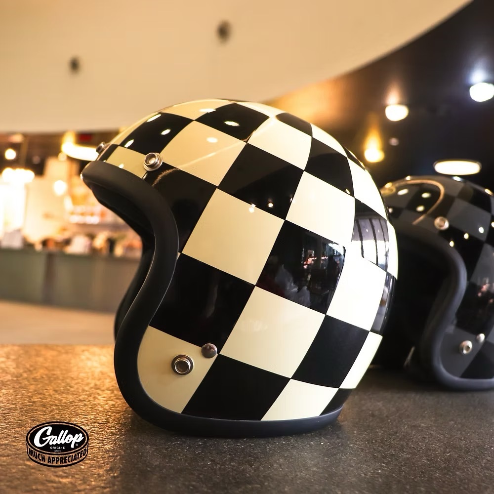 GALLOP「Retro Grid」方格棋【奶白】復古安全帽 3/4罩式