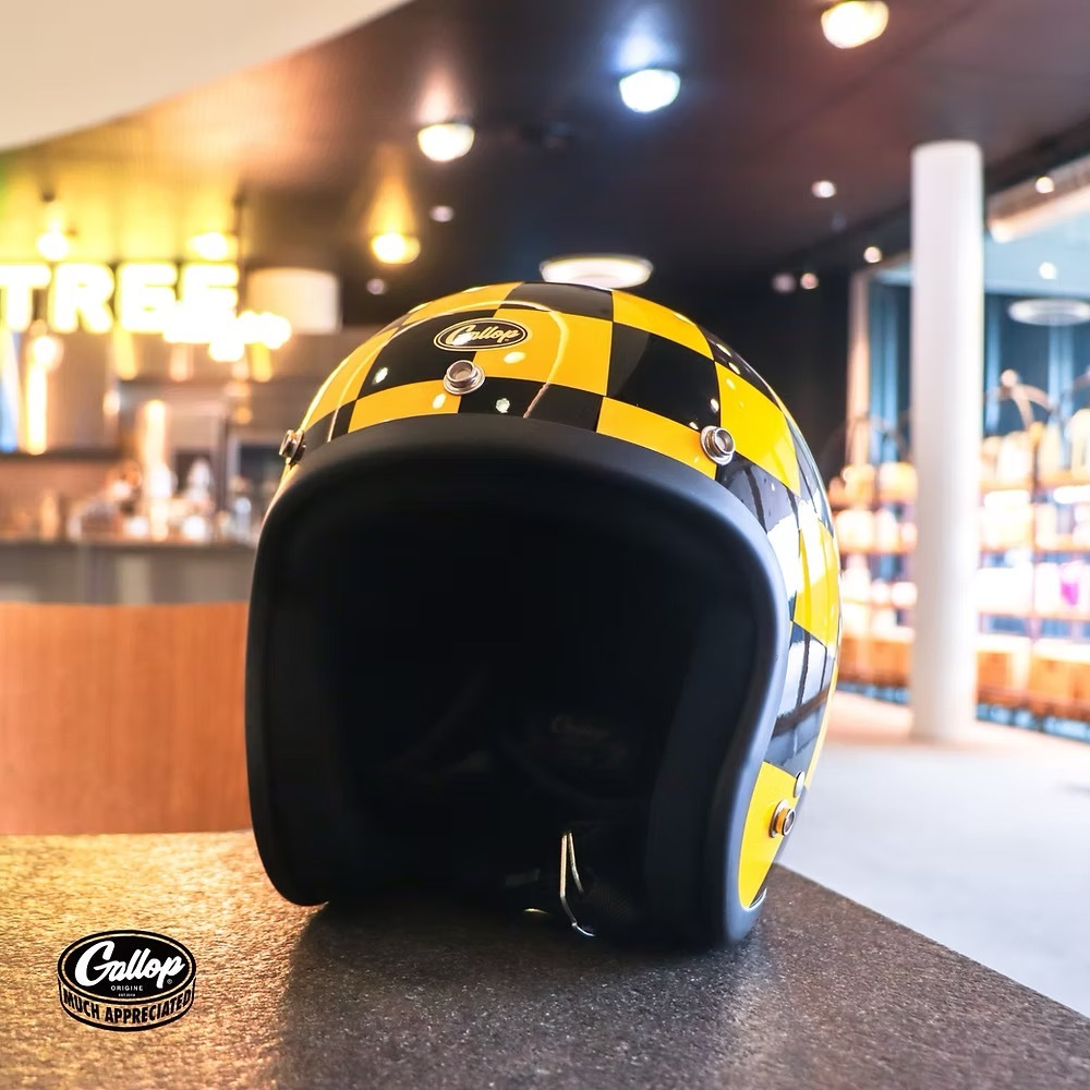 GALLOP「Retro Grid」方格棋【黃色】復古安全帽 3/4罩式