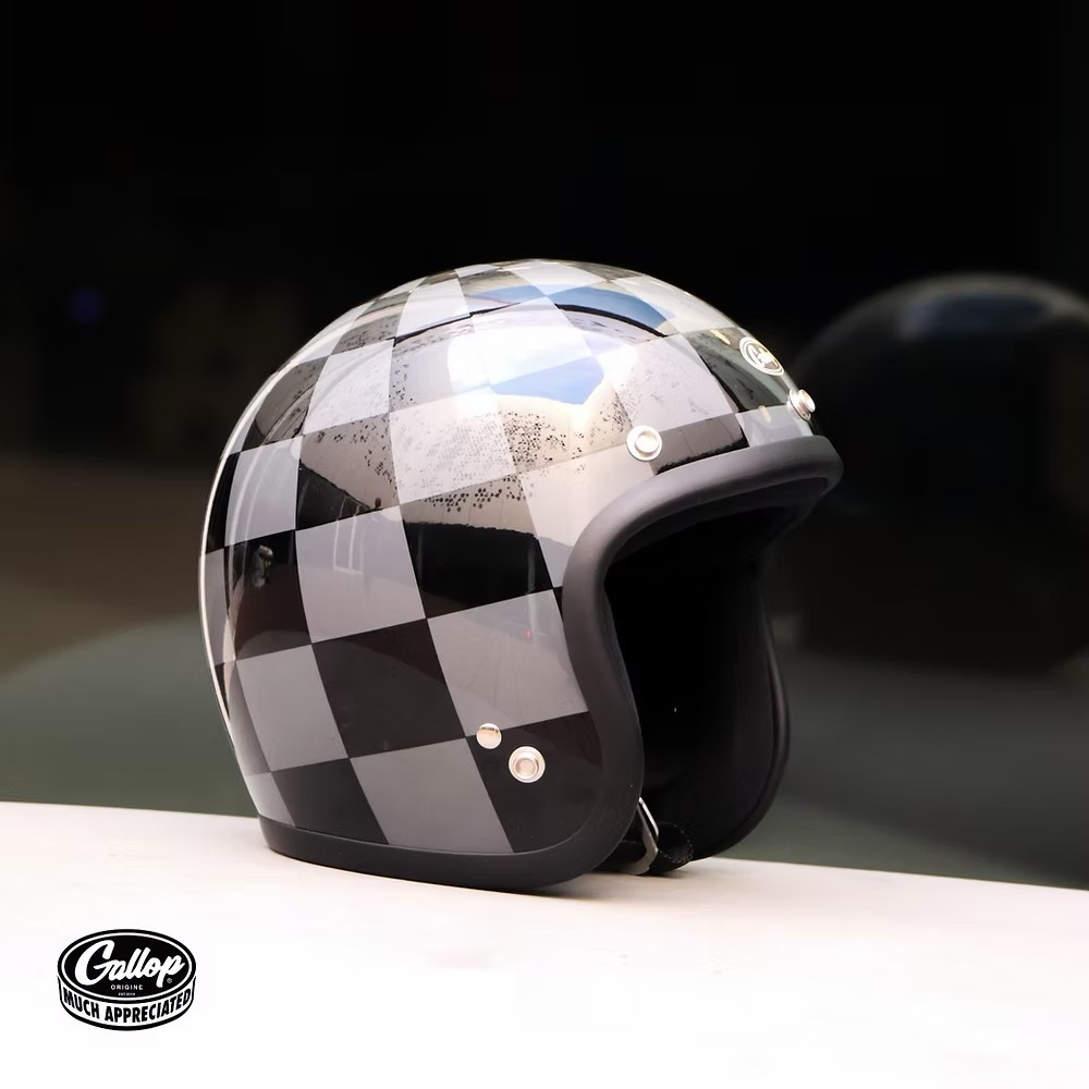 GALLOP「Retro Grid」方格棋【水泥灰】復古安全帽 3/4罩式