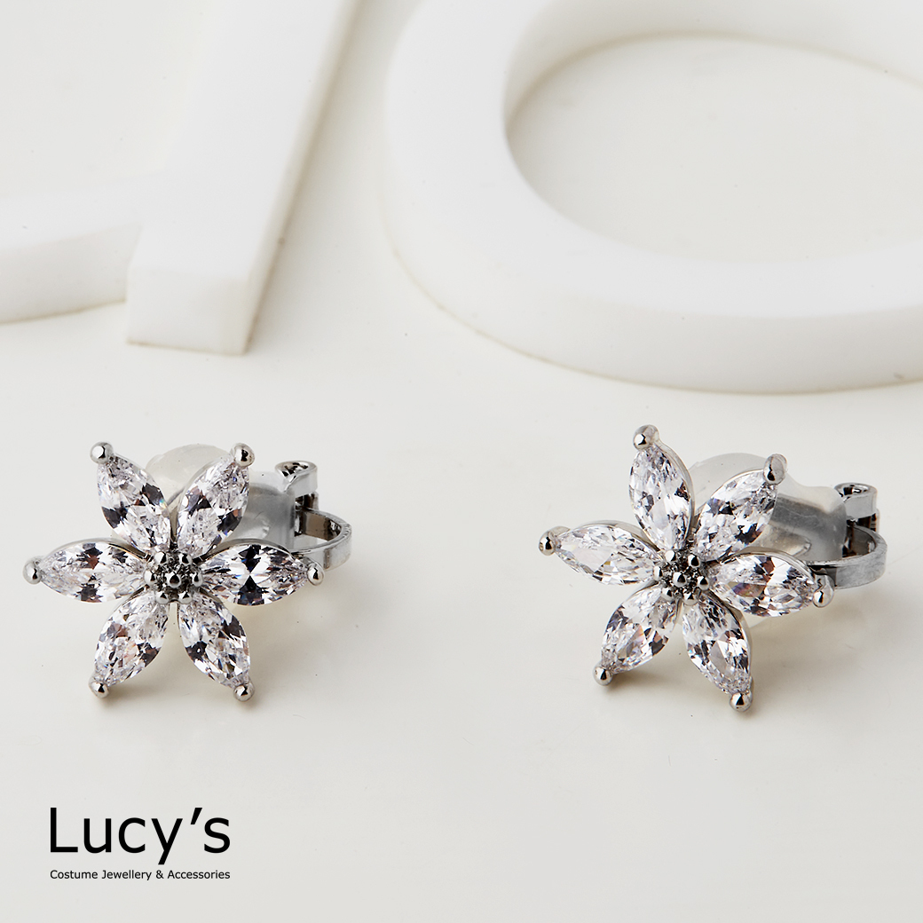 鋯石花朵 夾式耳環 (122056)