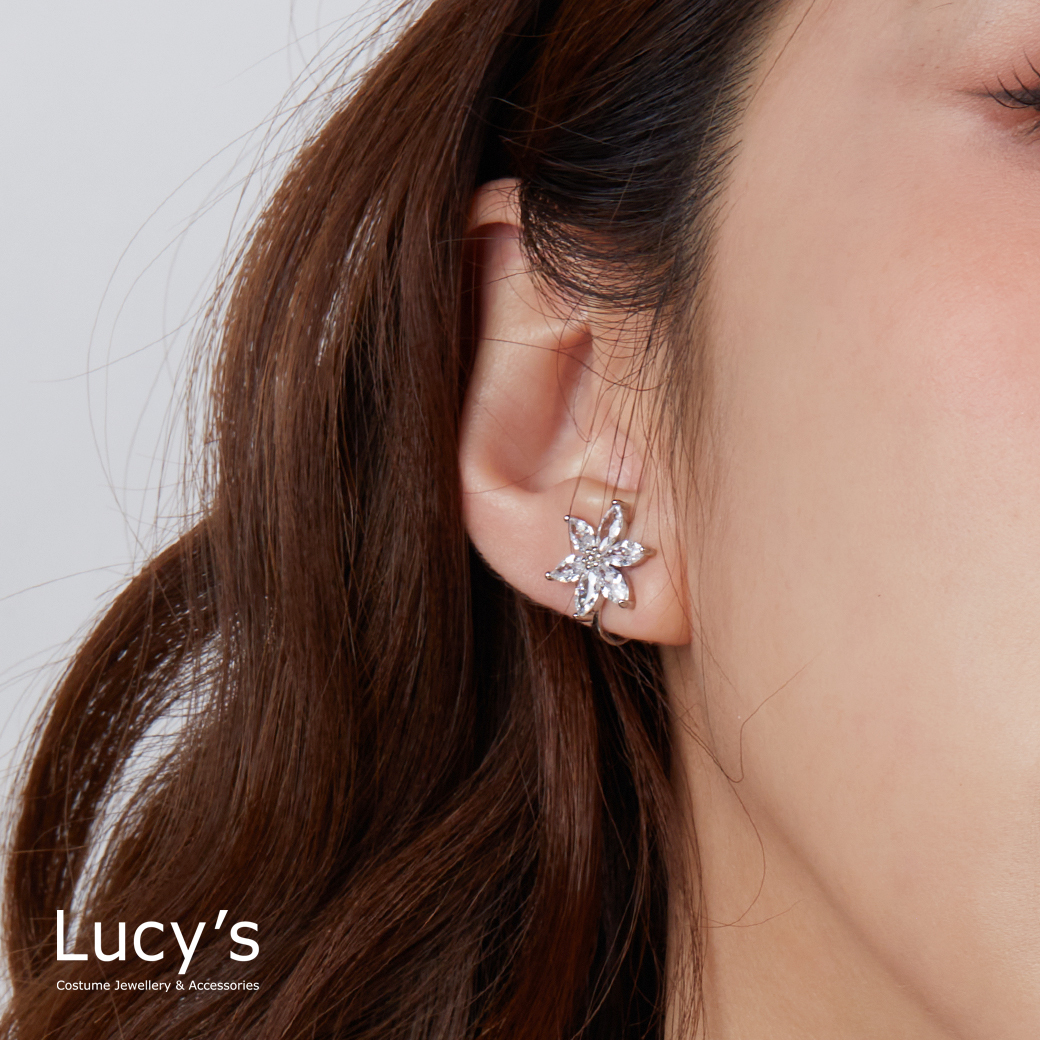 鋯石花朵 夾式耳環 (122056)