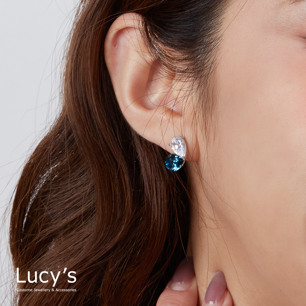 雙色心型鋯石 耳環 (四色) (123846/123847/123848/123849)