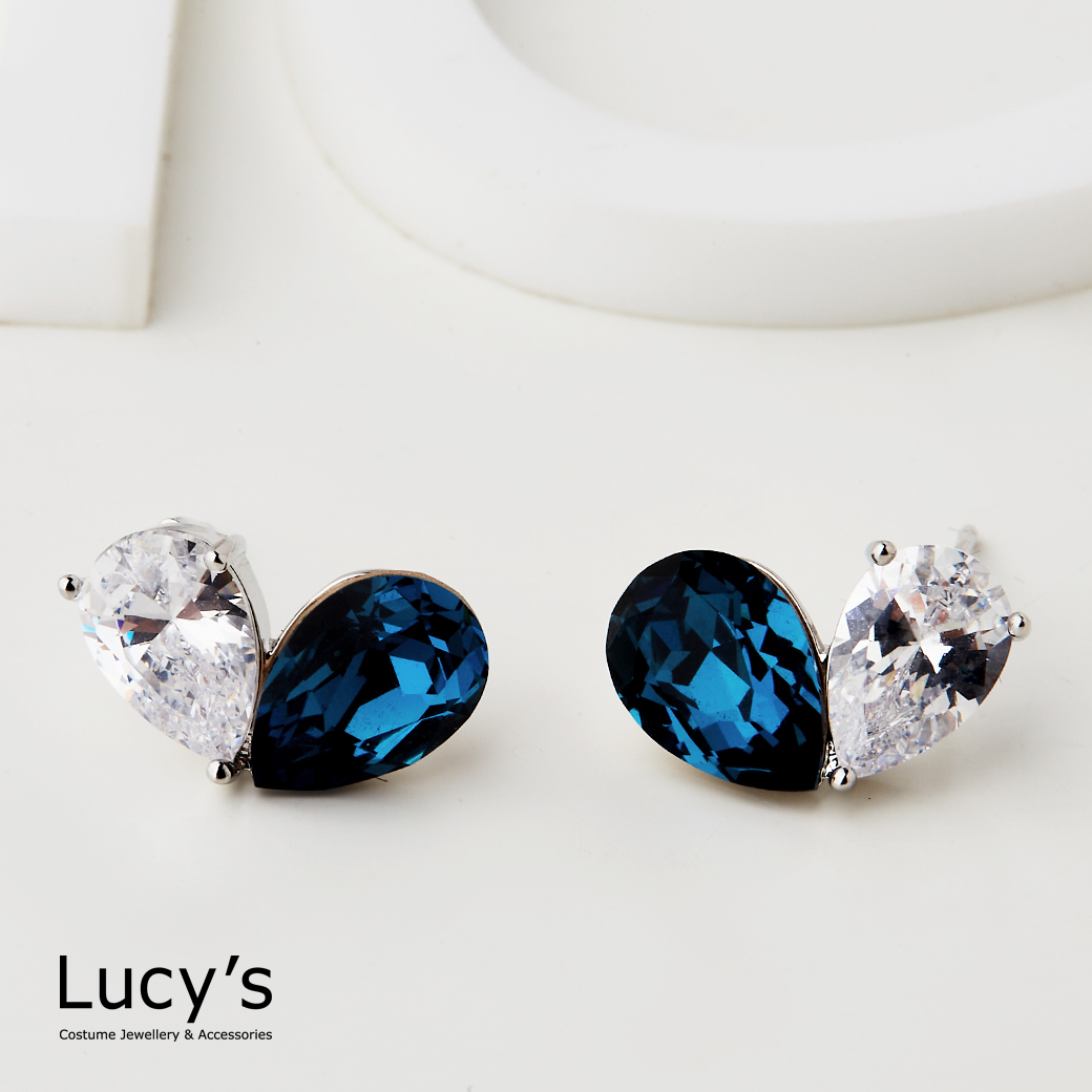 雙色心型鋯石 耳環 (四色) (123846/123847/123848/123849)