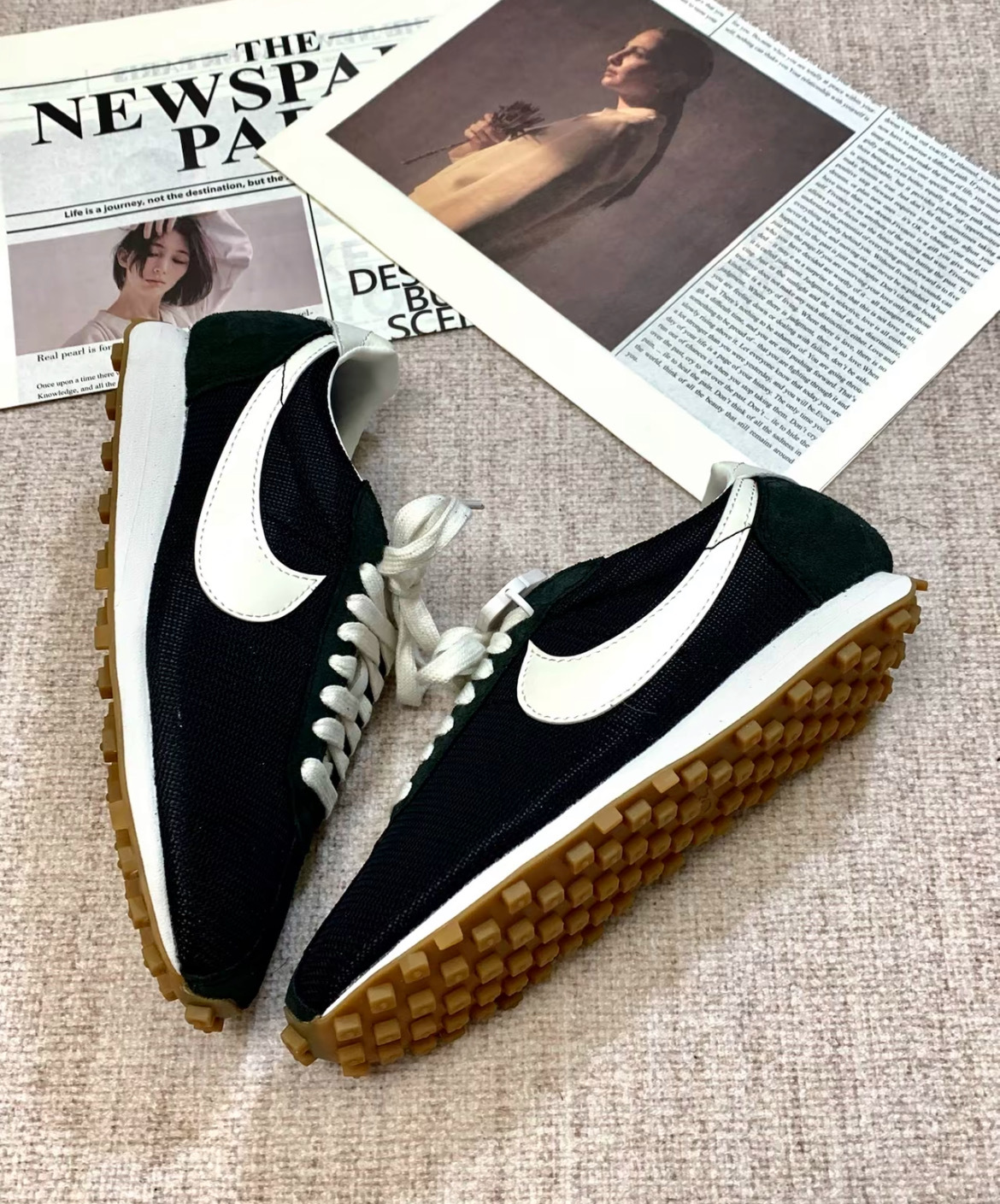 女鞋 NIKE W LD-1000 黑白 透氣 窩夫格紋 復古 扁鞋 運動鞋【HF3227-001】